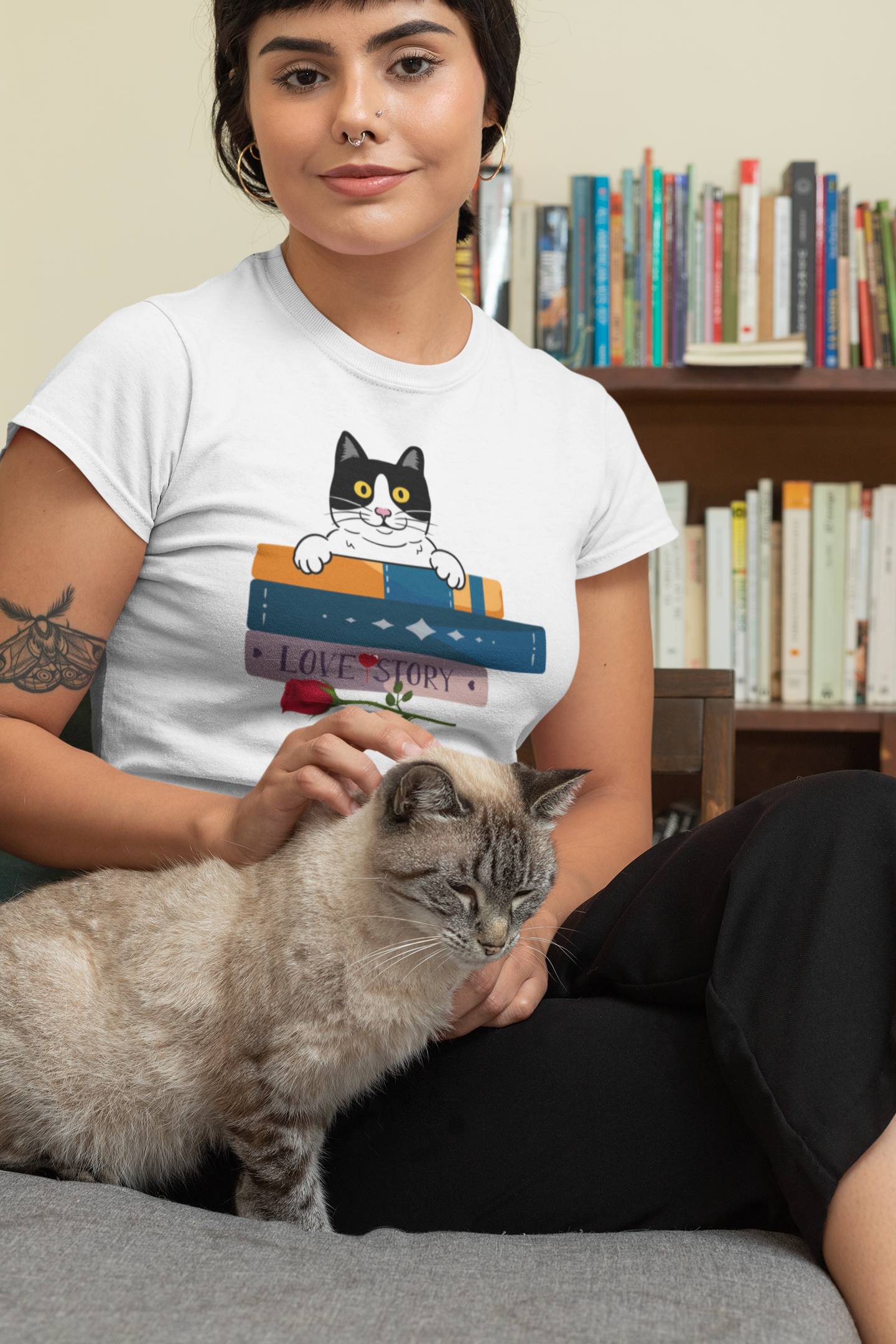 Love Story Tee Cat Lovers Book Lover T-Shirt