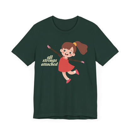 Cute Unisex Jersey Tee - "All Strings Attached" Cartoon Design