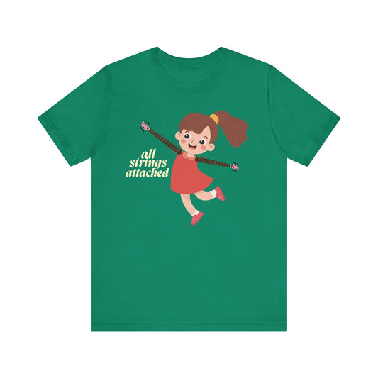 Cute Unisex Jersey Tee - "All Strings Attached" Cartoon Design