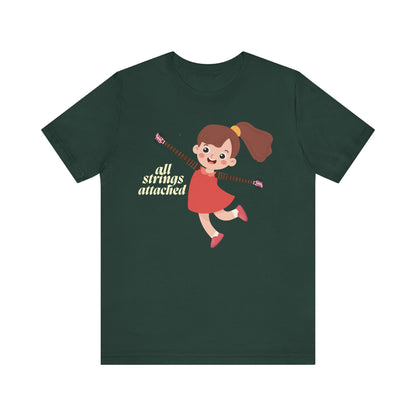 Cute Unisex Jersey Tee - "All Strings Attached" Cartoon Design