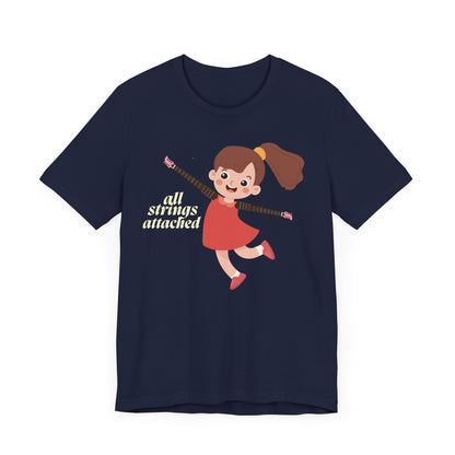 Cute Unisex Jersey Tee - "All Strings Attached" Cartoon Design
