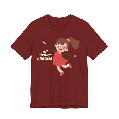 Cute Unisex Jersey Tee - "All Strings Attached" Cartoon Design