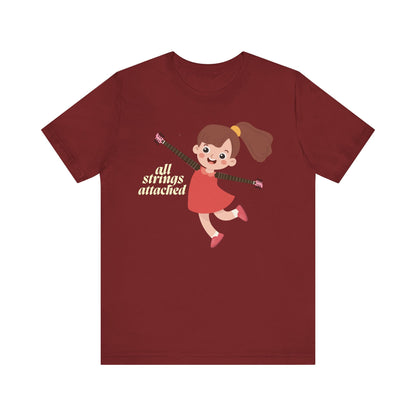 Cute Unisex Jersey Tee - "All Strings Attached" Cartoon Design