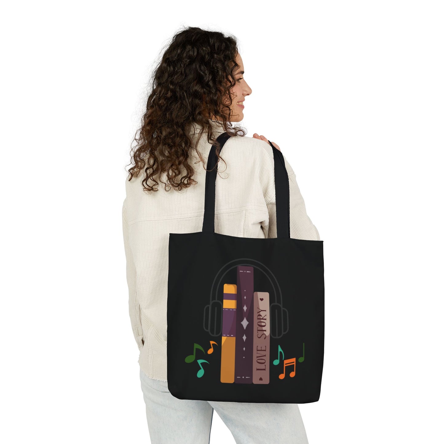 Tunes From Pages Tote Bag- Canvas Tote Bag, School Tote Bag, Shopping Tote Bag, Gym Tote