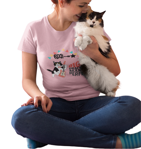 Right Practice Makes Perfect Unisex Tee Cat Lover T-Shirt, Music Lover Gift, Casual Wear, Cat Dad Cat Mom Apparel