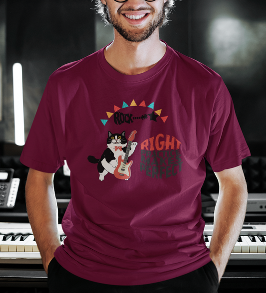 Right Practice Makes Perfect Unisex Tee Cat Lover T-Shirt, Music Lover Gift, Casual Wear, Cat Dad Cat Mom Apparel