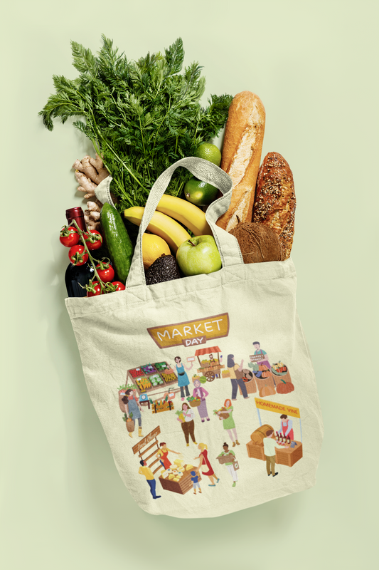Market Day Tote Bag -Shopping Bag, Grocery Bag