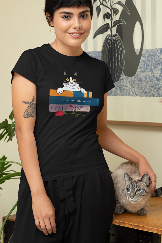 Love Story Tee Cat Lovers Book Lover T-Shirt